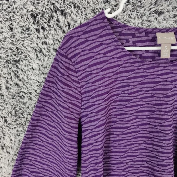 Chicos Womens 3 XL Purple Abstract Striped 3/4 Sleeve Shirt Top Resort Vacation - Picture 7 of 16